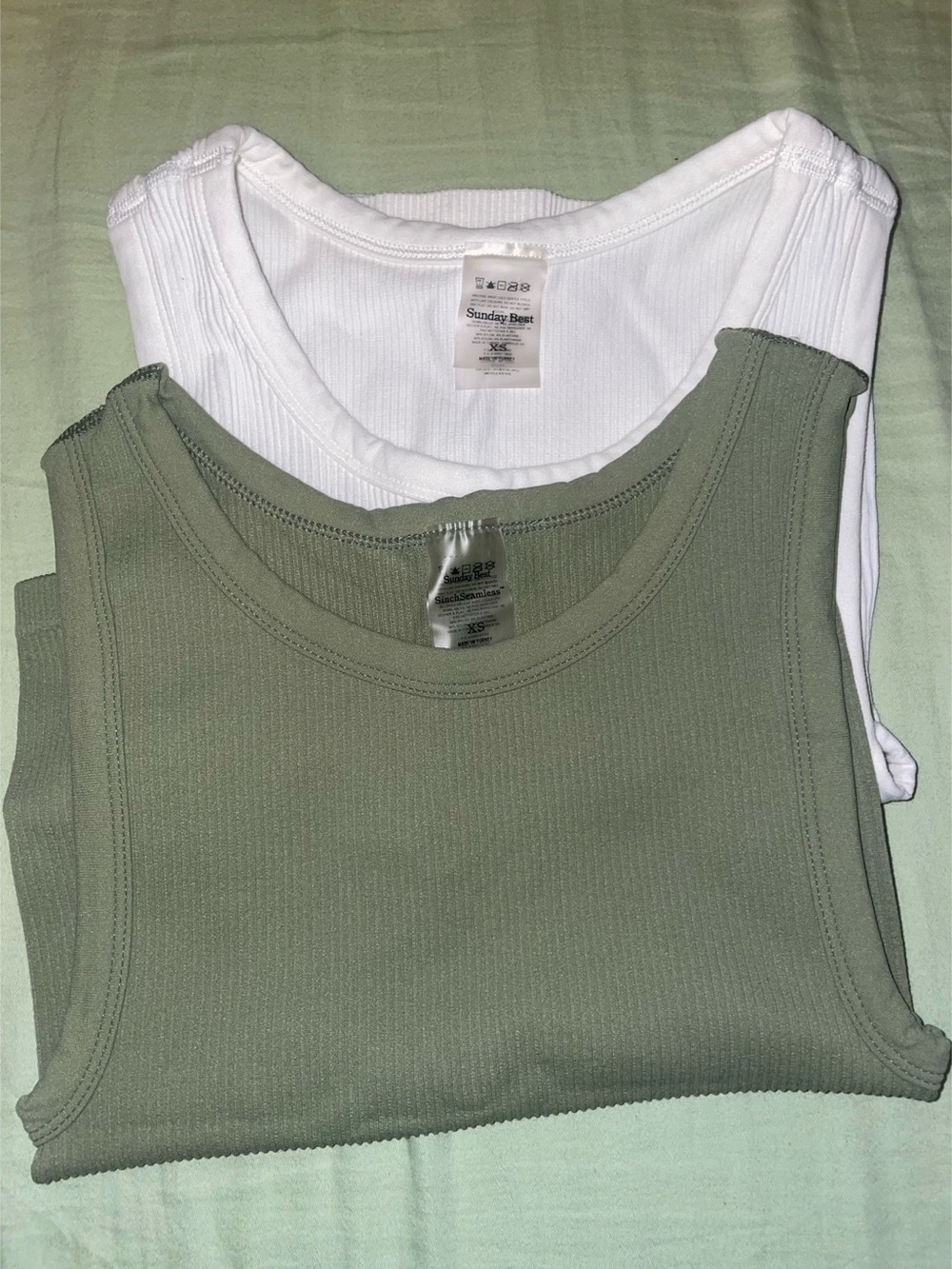 Sunday Best Camille Tank Ribbed Top Set Green & White